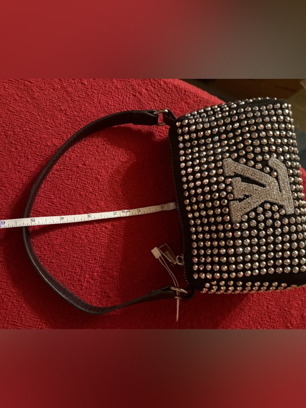 Mini-Crystal-Embellished Black Studded Women's Crossbody Bag - Picture 7 of 11